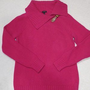 TALBOTS FUCHSIA HOT PINK SPLIT COLLAR BUCKLE DETAIL PULLOVER WOMEN'S SIZE M